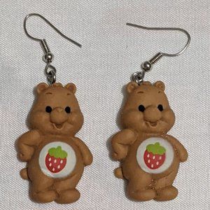 Bear earrings Care Bears Inspired earrings Brown bear With Strawberry